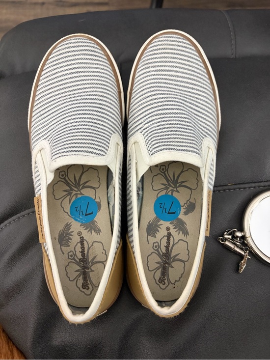 Tommy Bahama Shoes - Tommy Bahama Striped Canvas Slip-On Loafers in Gray, White & Tan